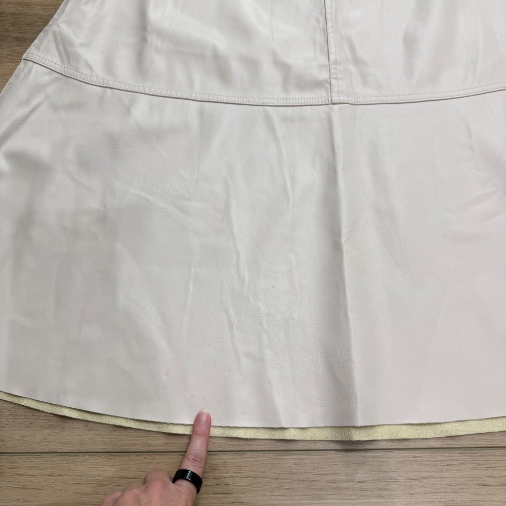 Zara Faux Leather Cream A-Line Midi Skirt High Waisted Side Zip XS - Picture 7 of 10